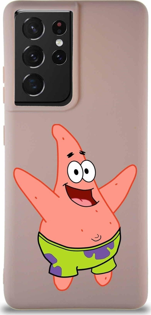 Samsung Galaxy S21 Ultra Soft Premier Kapak Patrick Yıldız Tasarımlı Silikon Kılıf - Pudra