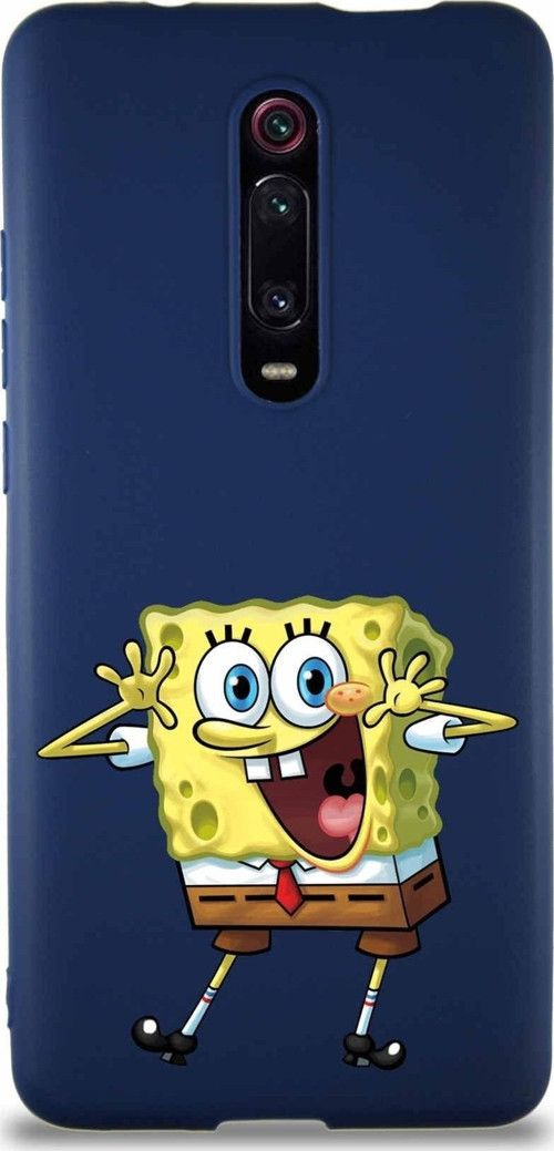 Xiaomi Mi 9T Pro Soft Premier Kapak Sünger Bob Tasarımlı Silikon Kılıf - Lacivert