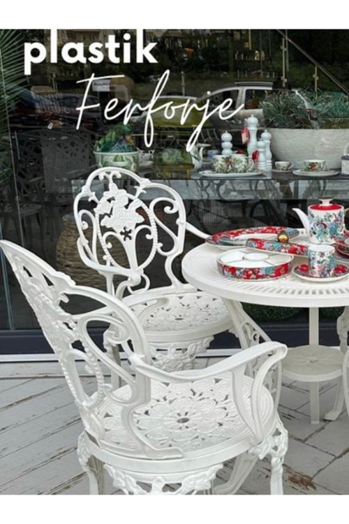 Ceritti Isparta Model Ferforje Görünümlü 60 Cm Çap Plastik Masa Ve Sandalye Balkon Takım 2 Sandalye 1 Masa