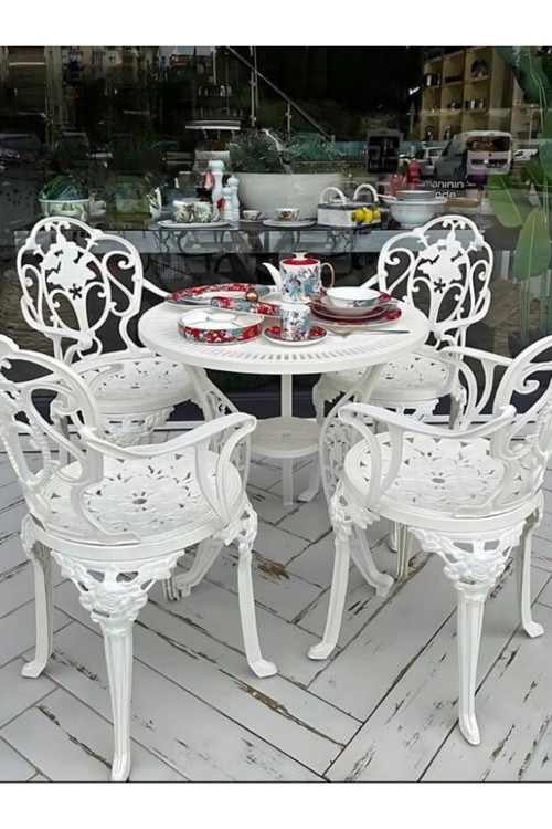 Ceritti Isparta Model Ferforje Görünümlü Plastik Yuvarlak Masa Sandalye Takım Balkon Bahçe Takımı 4'Lü Set