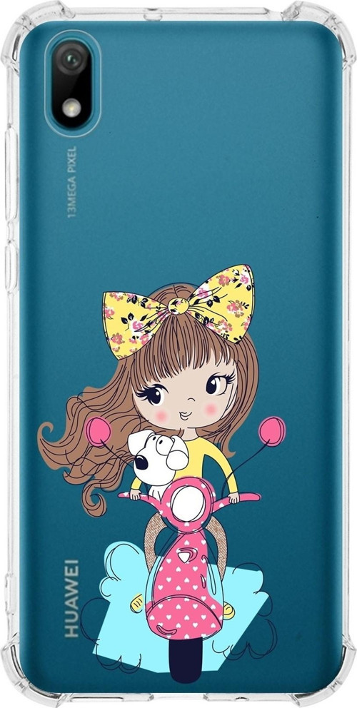 Huawei Y5 2019 Uyumlu Köşe Korumalı Antişok Kapak Vespagirl Tasarımlı Şeffaf Silikon Kılıf