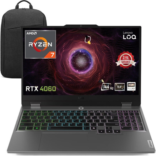 Loq 15ARP9 Amd Ryzen 7-7435HS 64GB 1tb SSD Rtx 4060 8gb (105W) 15,6" Fhd 144Hz IPS Panel Freedos Taşınabilir Bilgisayar