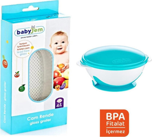 Beslenme Seti - Vakumlu Mama Tabağı Mavi Cam Rende