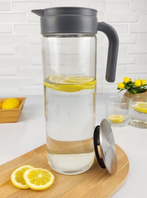 Buzdolabı Kapak Rafı Uyumlu Borosilikat Cam Sürahi 1800 Ml Gri - THN87018 - HYT C1-1-18