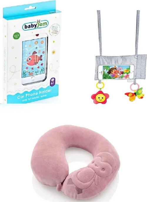 Bebek Boyun Koruyucu Yastık Gül Kurusu + Araç Içi Telefon Askılığı