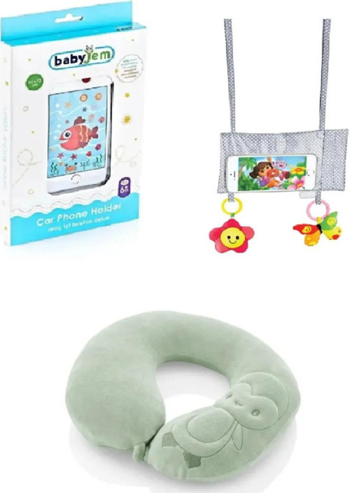 Bebek Boyun Koruyucu Yastık Yeşil + Araç Içi Telefon Askılığı