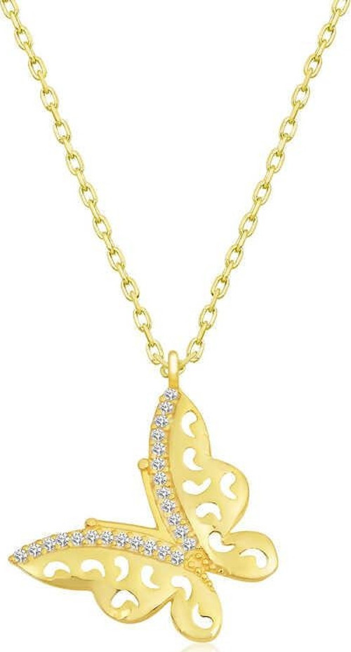 925 Ayar Gümüş Gold Kelebek Kadın Gümüş Kolye