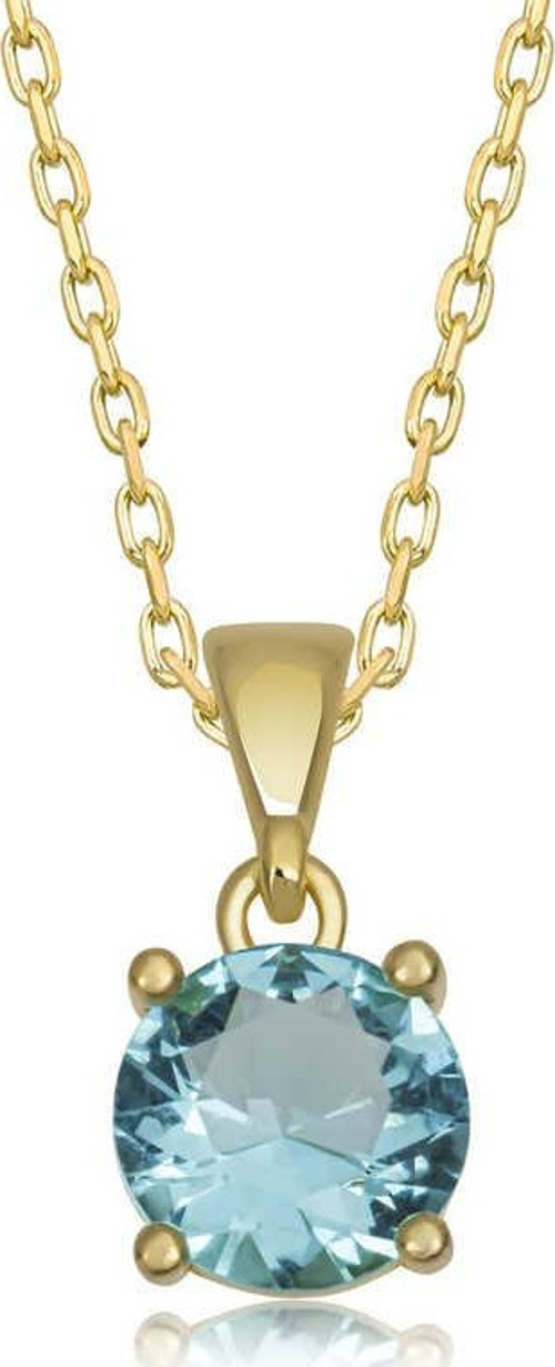 925 Ayar Gümüş Gold Turkuaz Kristal Yuvarlak Taşlı Kadın Gümüş Kolye