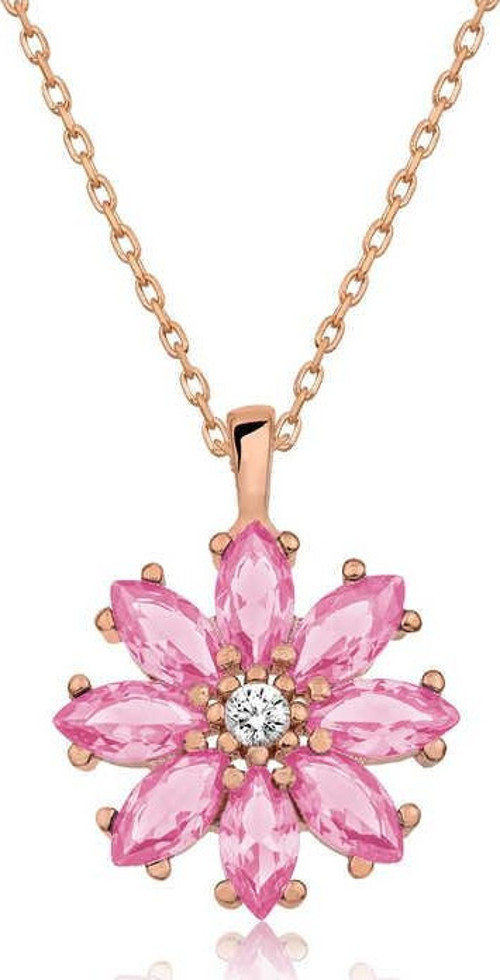 925 Ayar Gümüş Rose Pembe Çiçek Kadın Gümüş Kolye