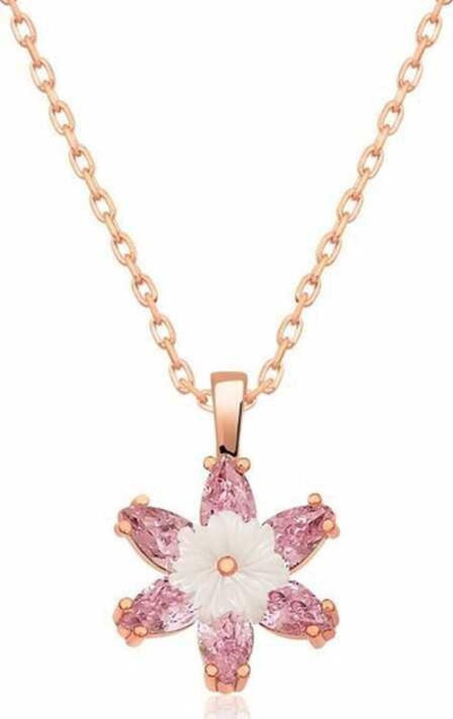 925 Ayar Gümüş Rose Pembe Lotus Çiçeği Kolye