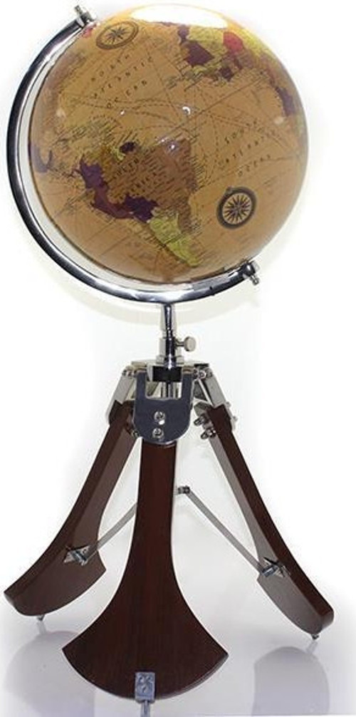 Ahşap Tripod Standlı 360 Derece Dönen Dünya Harita Dekoratif Hediyelik