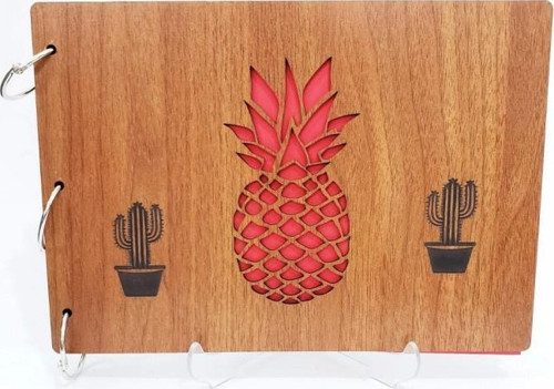 Ananas Desenli Ahşap Fotoğraf Albüm Dekoratif Hediyelik