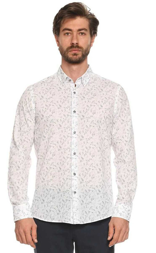 Arrigo Mikro Slim Fit Çiçek Desenli Gömlek Gold