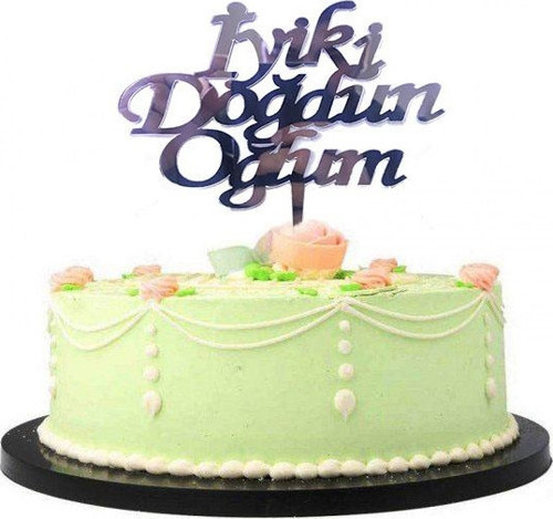 İyiki Doğdun Oğlum Yazılı Doğum Günü Partisi Pleksi Pasta Süsü Gümüş Renk