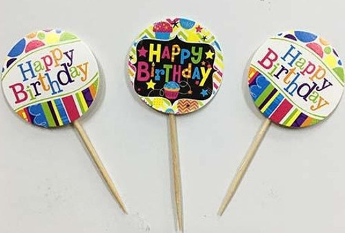 Parti Aksesuar Happy Birthday Yazılı Rengarenk Parti Kürdan Süsü 20 Adet