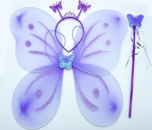 Lila Renk Kelebek Kanadı Tacı ve Sopası 50x37 cm