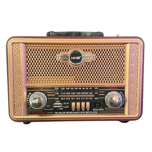 Retro, Nostaljik, Ahşap Tasarım Bluetooth Hoparlörlü, Şarjlı, Taşınabilir Otantik Tasarımlı FM/AM Destekli Radyo NS8098 (5060)