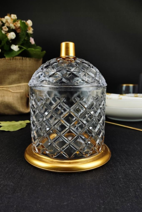 Cam Şekerlik ve Sunumluk Gold Yaldızlı 15 Cm – MM.GZD.052 C320.035