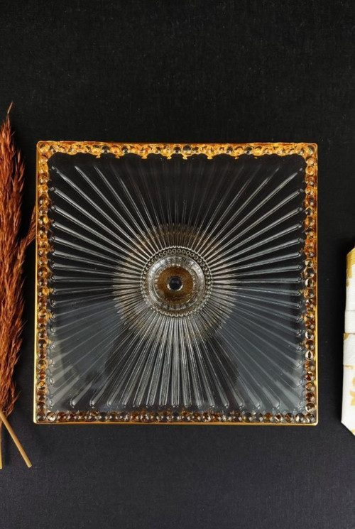 Cam Servis Tabağı Sunum Standı Gold Yaldızlı Kare 18 Cm – SN.DMR.101 C320.035