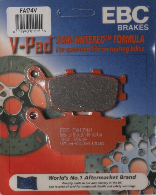 Fa174V 2012-2023 Kawasaki KLZ 1000 Versys Uyumlu Arka Fren Balatası Yarı Sinterli Balata