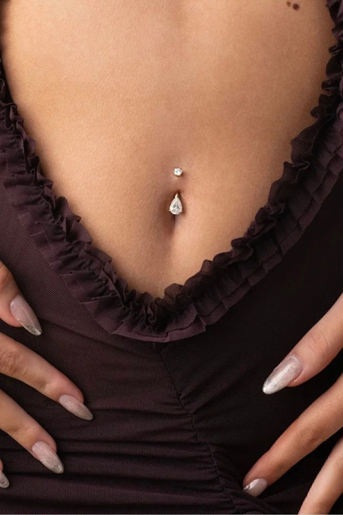 Damla Taşlı Zirkon Göbek Piercing 316L Cerrahi Çelik