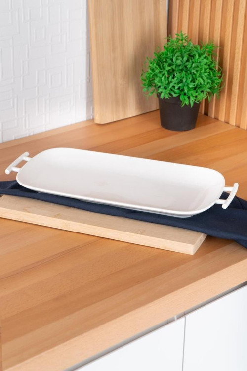 Acar Bianco Perla Porselen Kulplu Servis Tabağı Dikdörtgen Beyaz 42 Cm - SCT-05384 C320.033