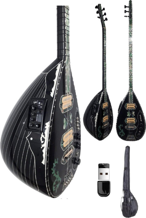 Siyah Elektro Bağlama Ritimli Ekolayzer - Soft Case - Ritim Yüklü Usb