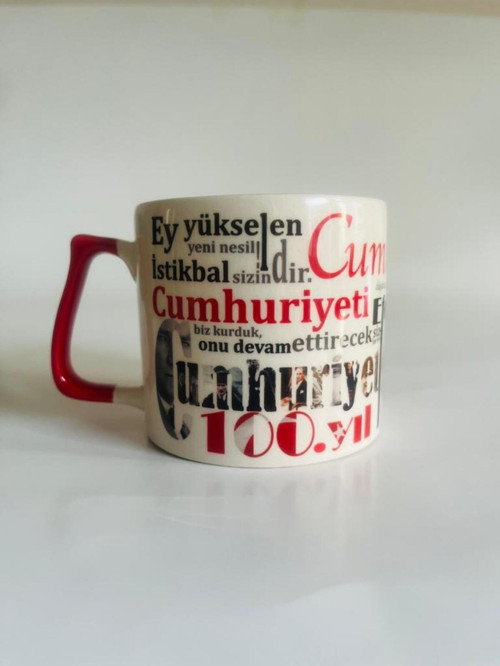 100.Yıl Cumhuriyet Baskılı Kırmızı Kulplu D Kupa