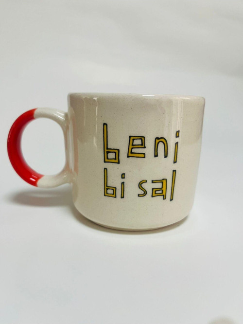 Beni Bi Sal Baskılı Turuncu Kulplu Kupa