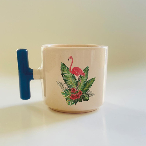 Flamingo Baskılı Mavi Kulplu T Kupa
