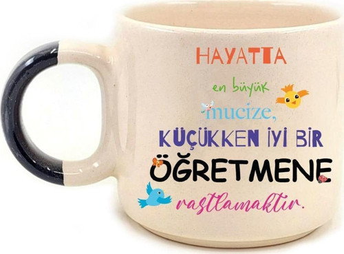 Hayatta En Büyük Mucize Renkli Yazılı Öğretmenler Günü Siyah Kulplu P Kupa