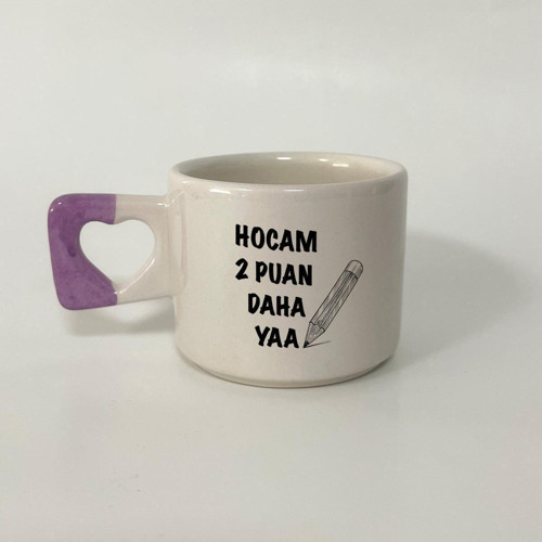 Hocam 2 Puan Daha Yaa Baskılı Mor Kulplu Öğretmenler Günü Kalp Kupa