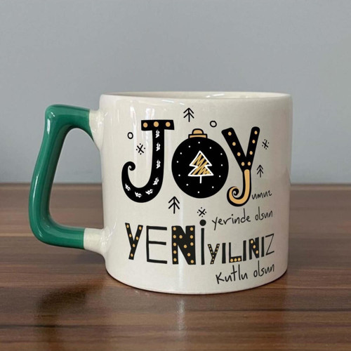 Joyumuz Yerinde Olsun Baskılı Yeşil Kulplu D Yılbaşı Kupası