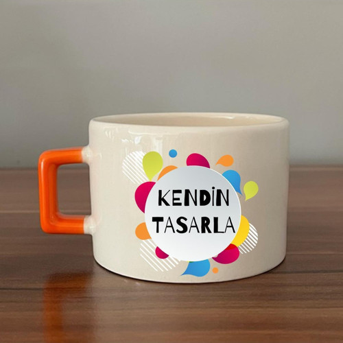 Kendin Tasarla Turuncu Kulplu Seramik C Fincan