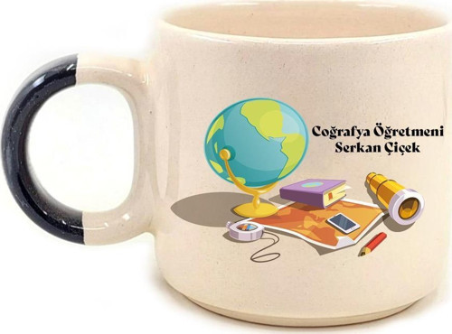 Kişiye Özel Coğrafya Öğretmeni Baskılı Siyah Kulplu P Kupa