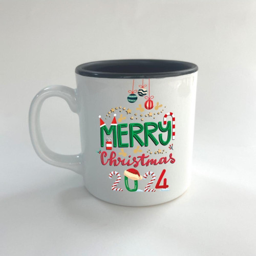 Merry Christmas 2024 Baskılı Siyah Multi Yılbaşı Kupası