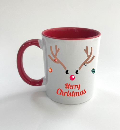 Merry Christmas Geyik Baskılı Kırmızı Mega Yılbaşı Kupası