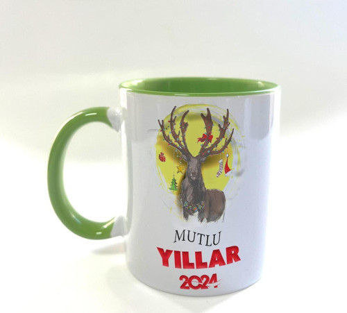 Mutlu Yıllar 2024 Geyik Baskılı Yeşil Mega Yılbaşı Kupası