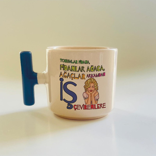 Tohumlar Fidana, Fidanlar Ağaca Baskılı Mavi Kulplu T Kupa