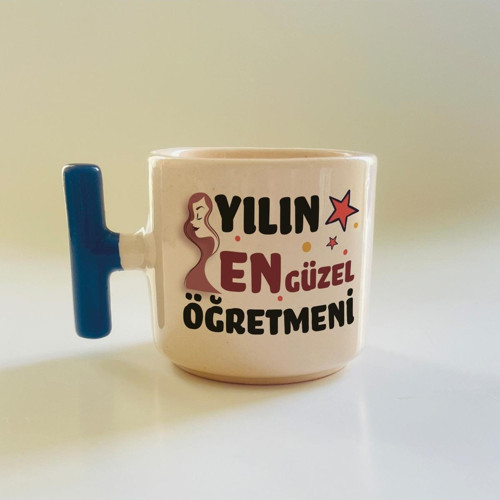 Yılın En Güzel Öğretmeni Baskılı Mavi Kulplu T Öğretmenler Günü Kupa
