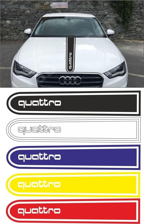 Audi Quattro Logolu Otomobil Ön Kaput Şeridi Kaput Sticker Siyah