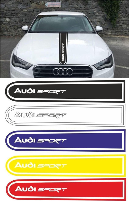 Audi Sport Logolu Otomobil Ön Kaput Şeridi Kaput Sticker Siyah
