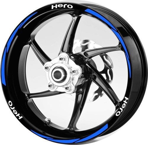 Beyaz Hero yazılı 3 parçalı reflektif mavi jant şeridi