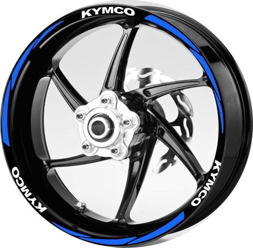 Beyaz Kymco yazılı 3 parçalı reflektif mavi jant şeridi