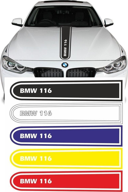 Bmw 116logolu Otomobil Ön Kaput Şeridi Kaput Sticker Siyah
