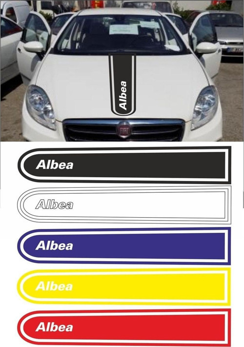 Fiat Albea Logolu Otomobil Ön Kaput Şeridi Kaput Sticker Siyah