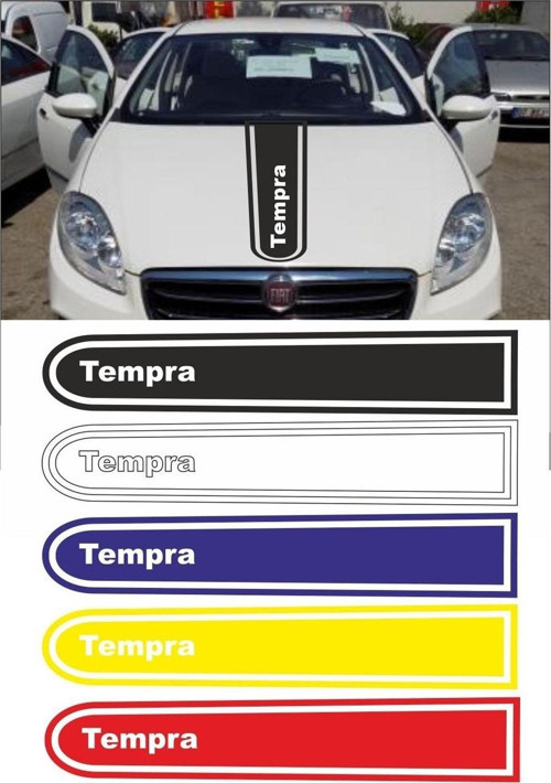 Fiat Tempra Logolu Otomobil Ön Kaput Şeridi Kaput Sticker Siyah