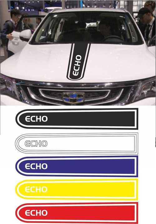 Geely Echo Logolu Otomobil Ön Kaput Şeridi Kaput Sticker Siyah