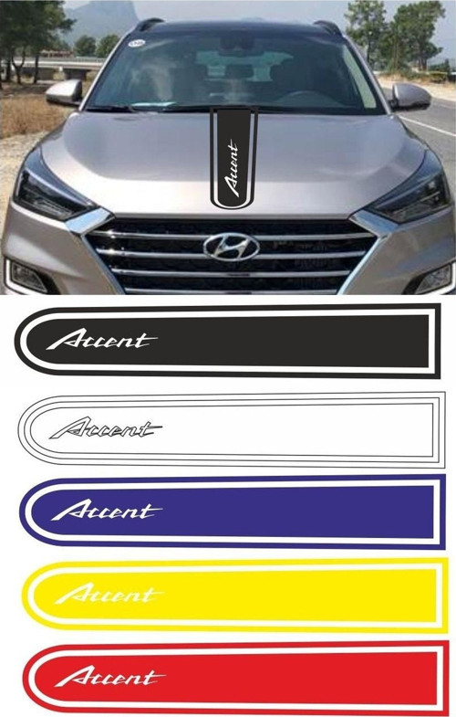Hyundai Accent Logolu Otomobil Ön Kaput Şeridi Kaput Sticker Siyah