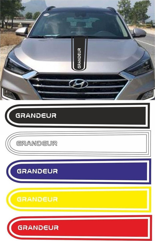 Hyundai Grandeur Logolu Otomobil Ön Kaput Şeridi Kaput Sticker Beyaz
